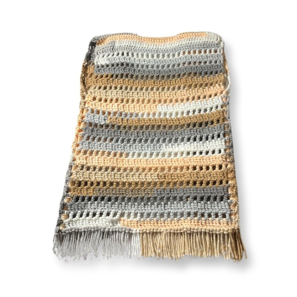 Boho Hand Crocheted Long Open Vest with Fringe in Autumnal Colors - Picture 5 of 8